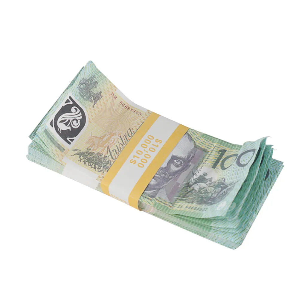 Argent accessoire australien de style vieilli, billets de 100 $ AUD, 10 000 $, impression complète, 1 pile (100 billets)