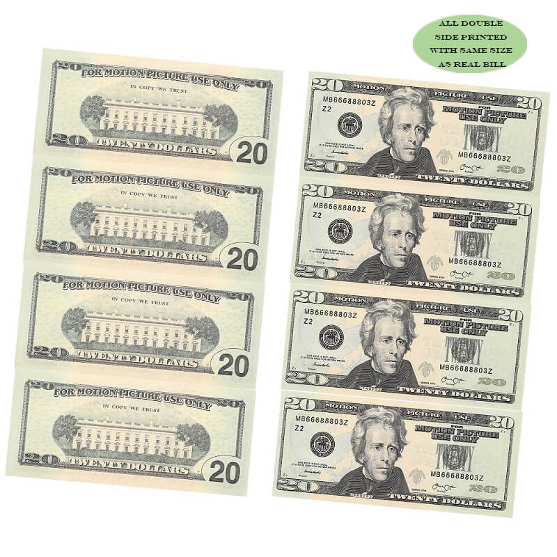 Argent accessoire 20 $ USD Billets de 2 000 $ Impression complète