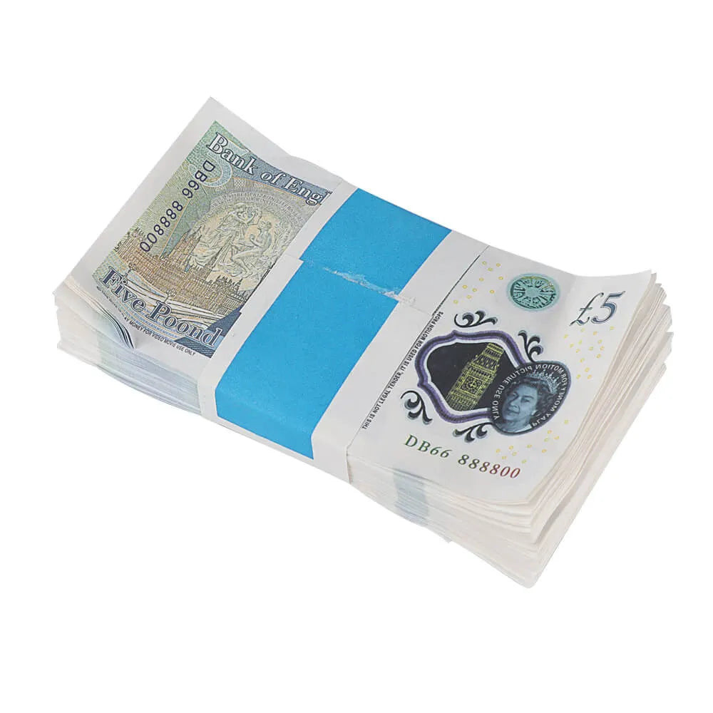 Style vieilli UK Prop Money GBP £ 5 Pound Notes £ 500 Impression complète