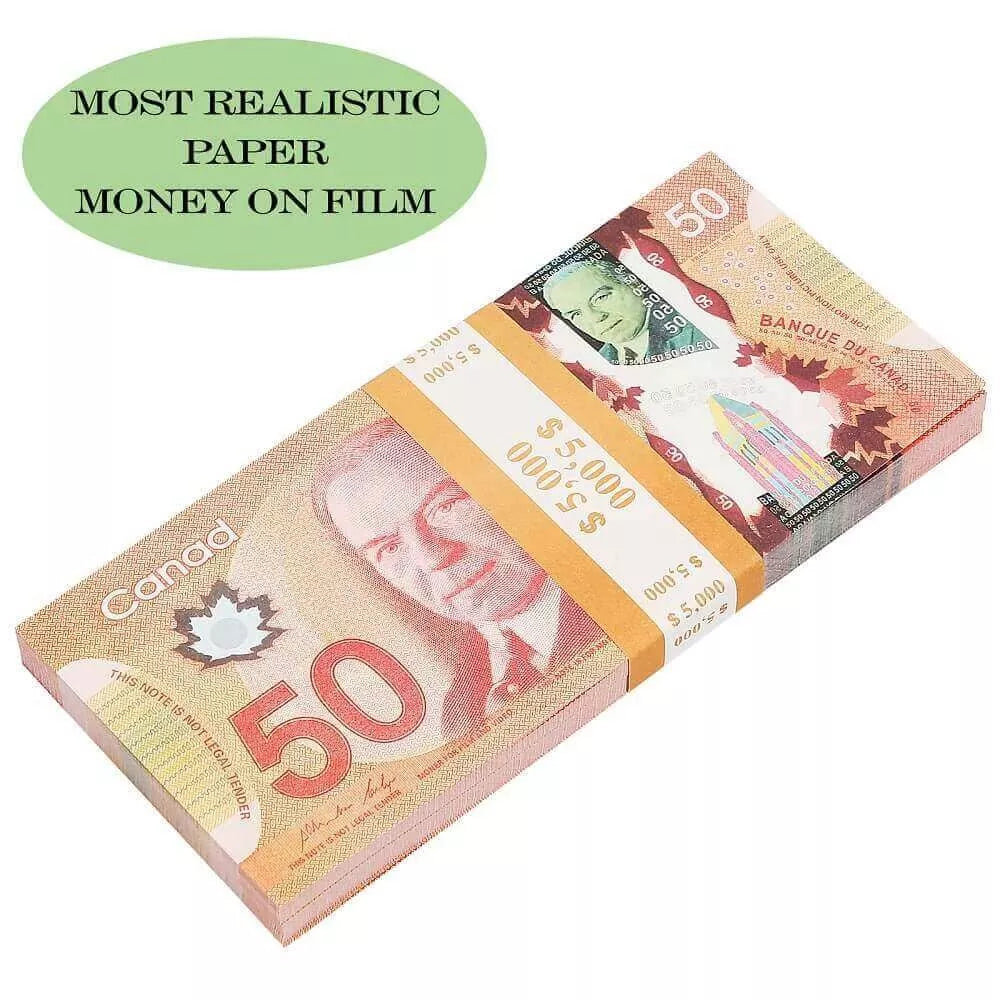 Canadian Prop Money $50 Bills $5,000 Full Print 1 Stack (100pcs)