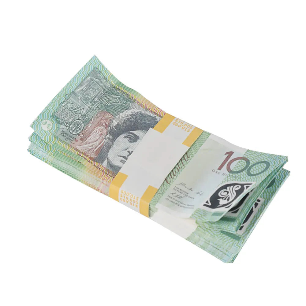 Argent accessoire australien de style vieilli, billets de 100 $ AUD, 10 000 $, impression complète, 1 pile (100 billets)