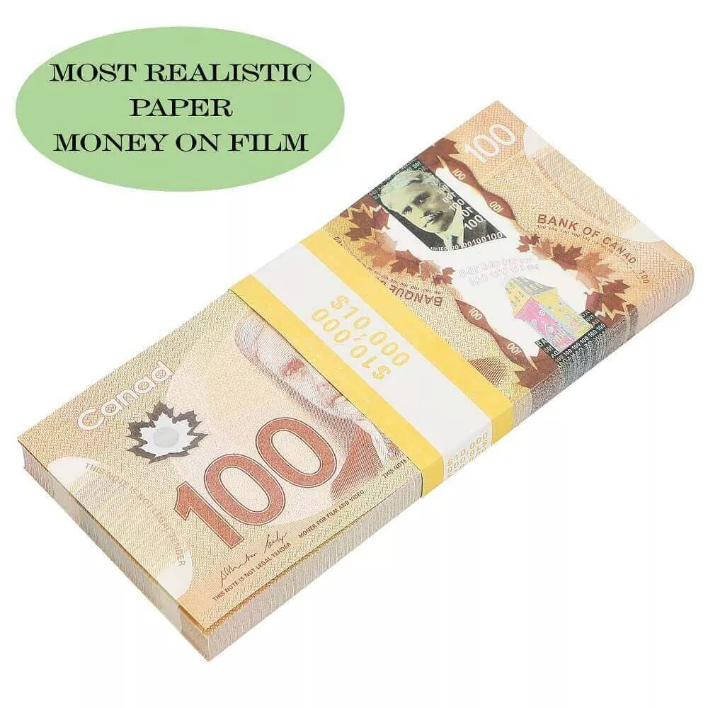 Canadian Prop Money $100 Bills $10,000 Full Print 1 Stack (100pcs)