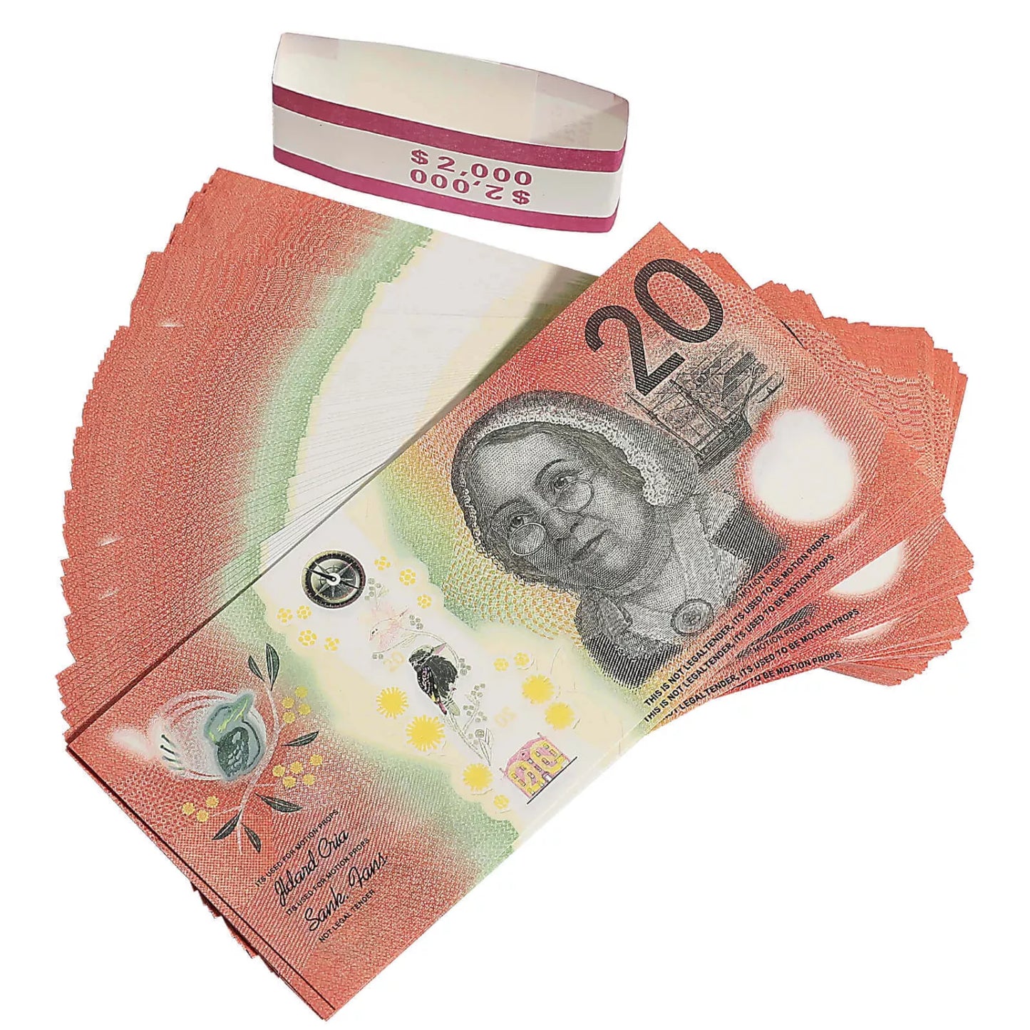 Australian Prop Money Billets de 20 $ AUD 2 000 $ Impression complète 1 pile (100 billets)