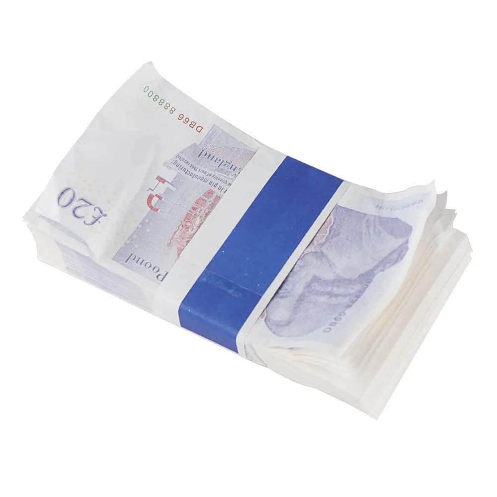 Style vieilli UK Prop Money GBP £ 20 Pound Notes £ 2 000 Impression complète