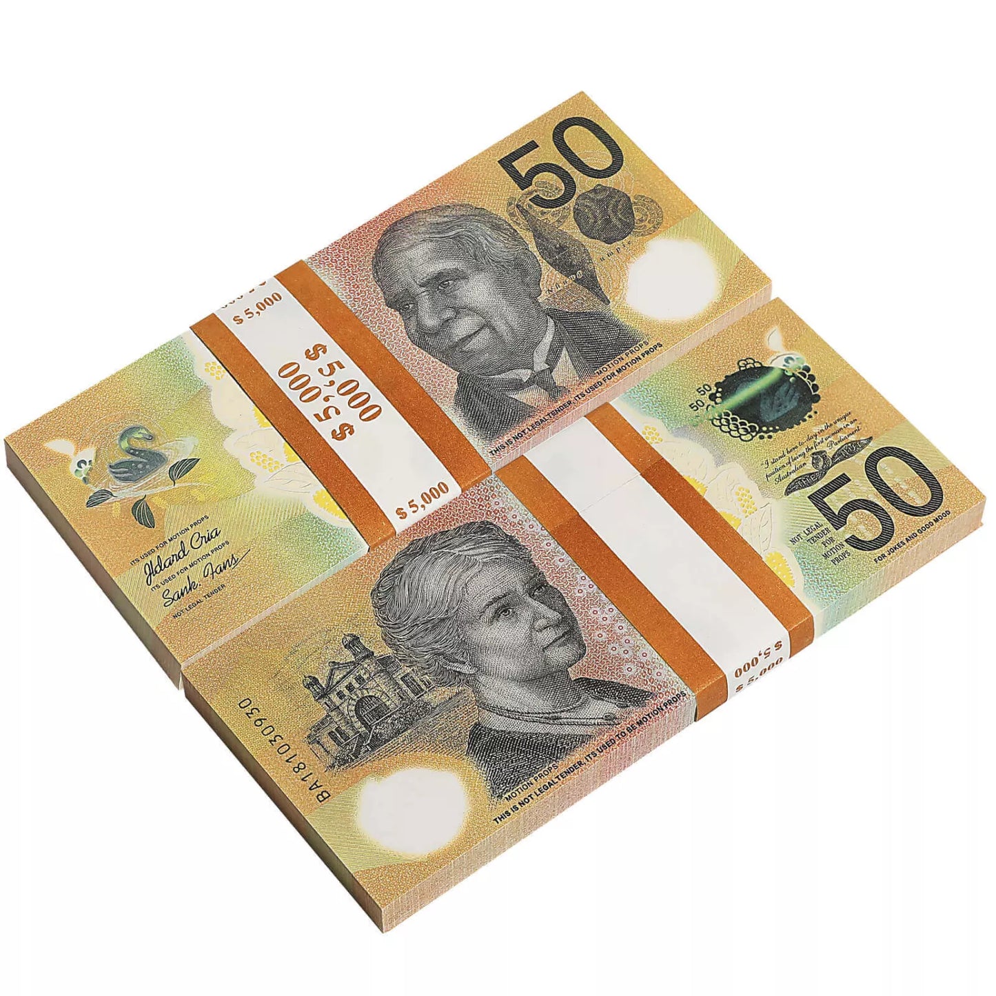 Australian Prop Money AUD $50 Bills $5,000 Full Print 1 Stack (100 Bills)