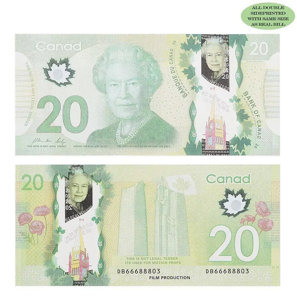 Canadian Prop Money $20 Bills $2,000 Full Print 1 Stack (100pcs)