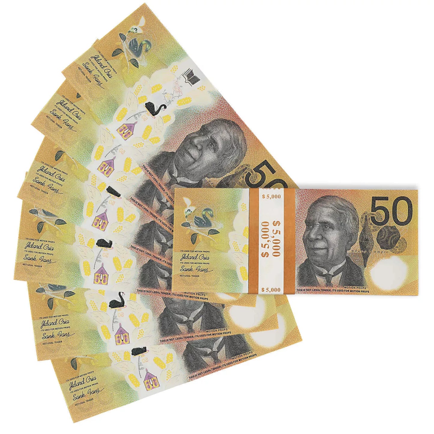 Australian Prop Money AUD $50 Bills $5,000 Full Print 1 Stack (100 Bills)