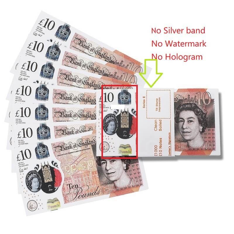 UK Prop Money GBP £ 10 Livres Notes 1 000 £ Impression complète