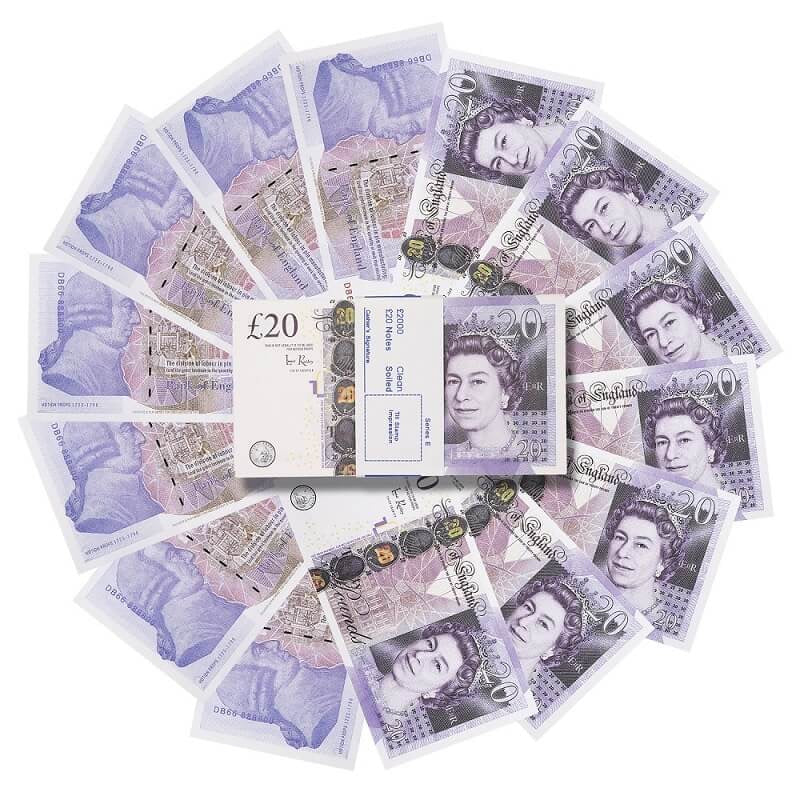 UK Prop Money GBP OLD STYLE Billets de 20 £ 2 000 £ Impression complète