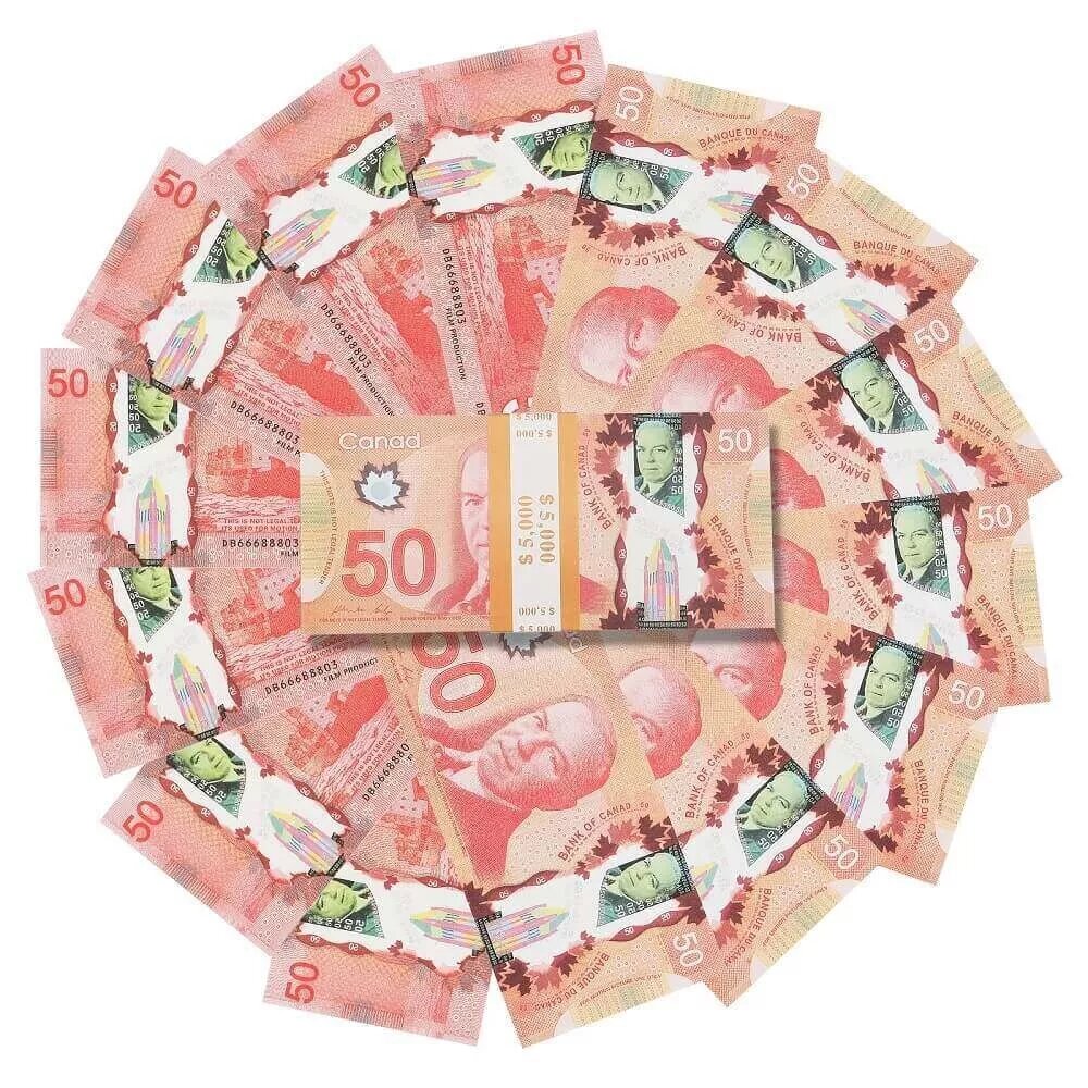 Canadian Prop Money $50 Bills $5,000 Full Print 1 Stack (100pcs)