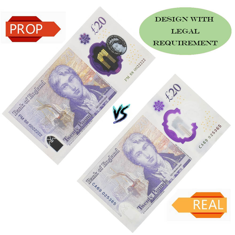 UK Prop Money GBP £ 20 Pound Notes £ 2 000 Impression complète