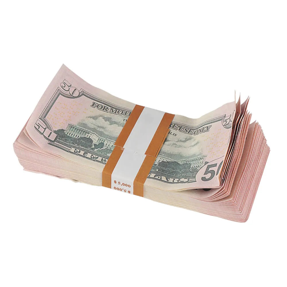 Aged Style Prop Money USD $50 Bills $5,000 Full Print