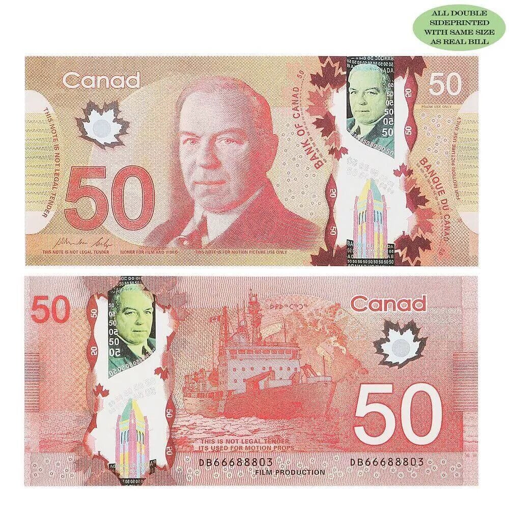 Canadian Prop Money $50 Bills $5,000 Full Print 1 Stack (100pcs)