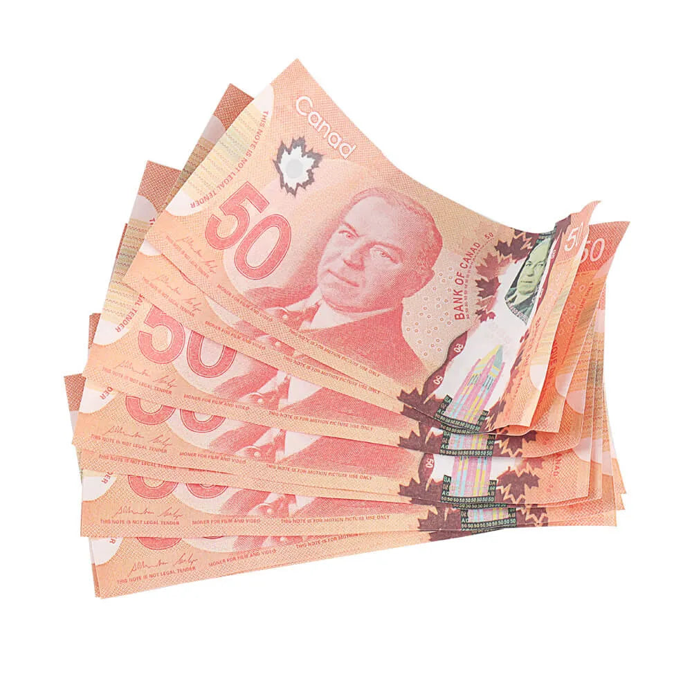 Argent accessoire canadien de style vieilli, billets de 50 $, 5 000 $, impression complète, 1 pile (100 pièces)