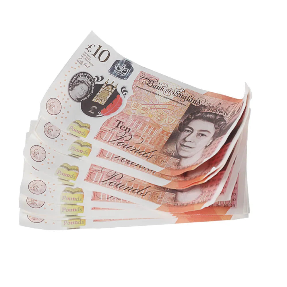 Style vieilli UK Prop Money GBP £ 10 Pound Notes £ 1 000 Impression complète