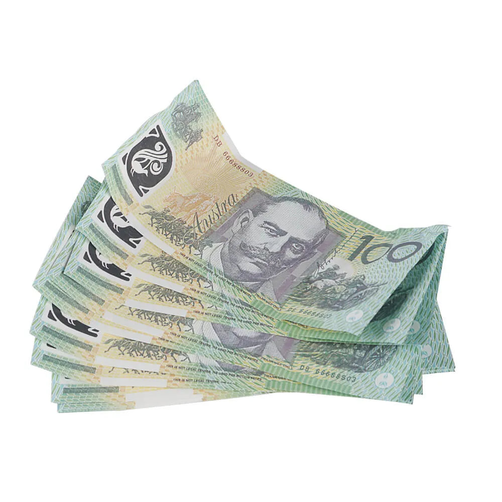 Argent accessoire australien de style vieilli, billets de 100 $ AUD, 10 000 $, impression complète, 1 pile (100 billets)