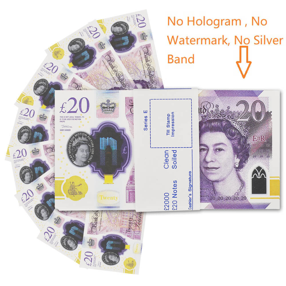 UK Prop Money GBP £ 20 Pound Notes £ 2 000 Impression complète