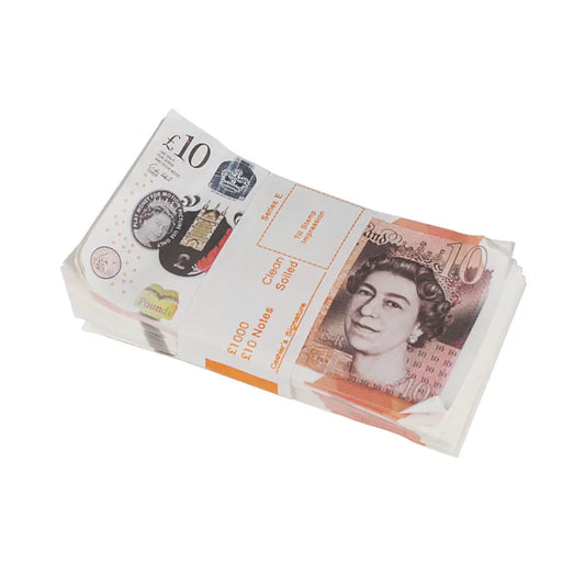 Aged Style UK Prop Money GBP £10 Pound Notes £1,000 Full Print