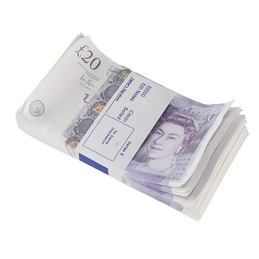 Aged Style UK Prop Money GBP £20 Pound Notes £2,000 Full Print