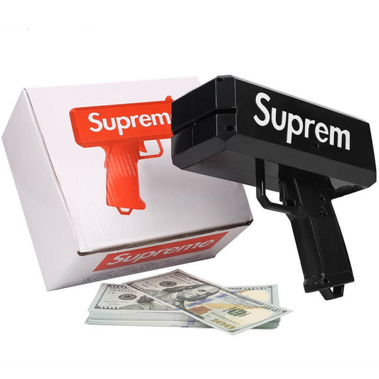 Prop Money Gun with 100 bills