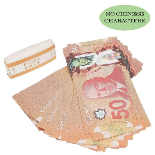 Billets de 50 $ en argent canadien, 5 000 $, impression complète, 1 pile (100 pièces)