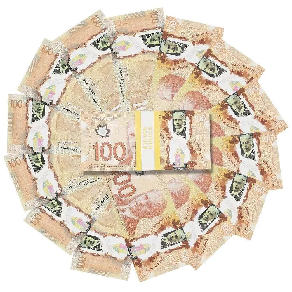 Billets de 100 $ en argent canadien, 10 000 $, impression complète, 1 pile (100 pièces)