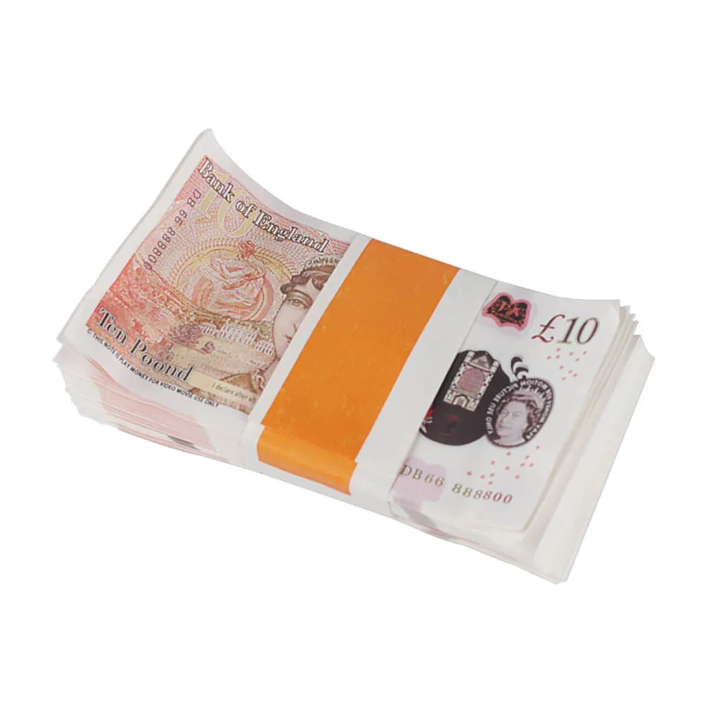 Style vieilli UK Prop Money GBP £ 10 Pound Notes £ 1 000 Impression complète