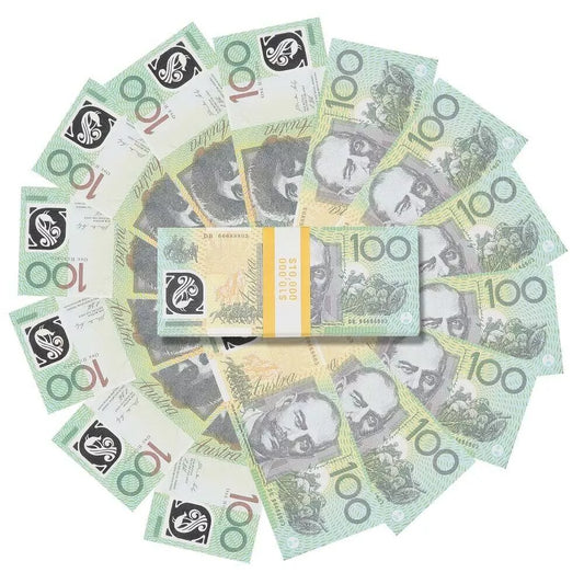 Australian Prop Money Billets de 100 $ AUD 10 000 $ Impression complète 1 pile (100 billets)