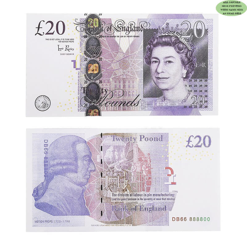 UK Prop Money GBP OLD STYLE Billets de 20 £ 2 000 £ Impression complète