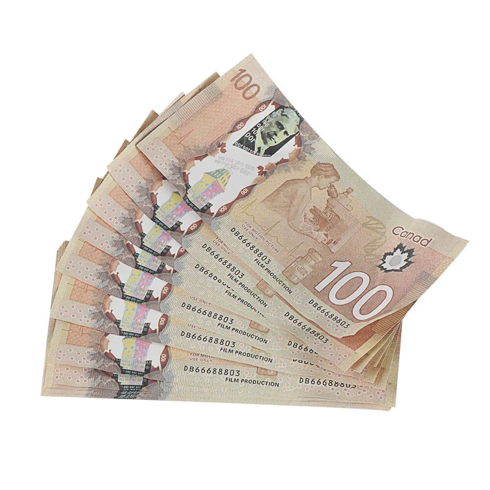 Argent accessoire canadien de style vieilli, billets de 100 $, 10 000 $, impression complète, 1 pile (100 pièces)