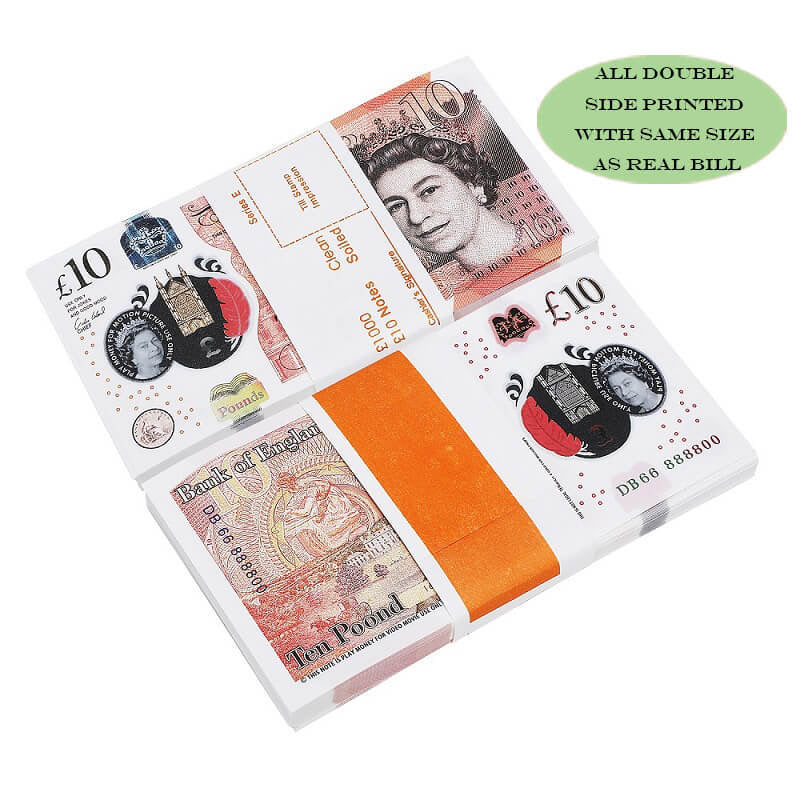 UK Prop Money GBP £ 10 Livres Notes 1 000 £ Impression complète
