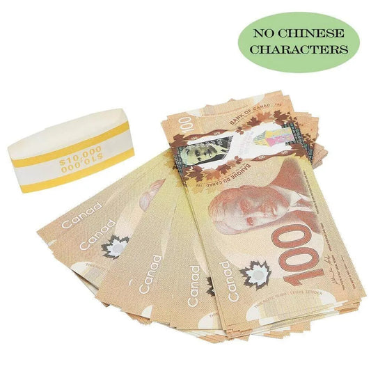 Billets de 100 $ en argent canadien, 10 000 $, impression complète, 1 pile (100 pièces)
