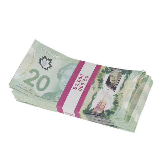 Argent accessoire canadien de style vieilli, billets de 20 $, 2 000 $, impression complète, 1 pile (100 pièces)