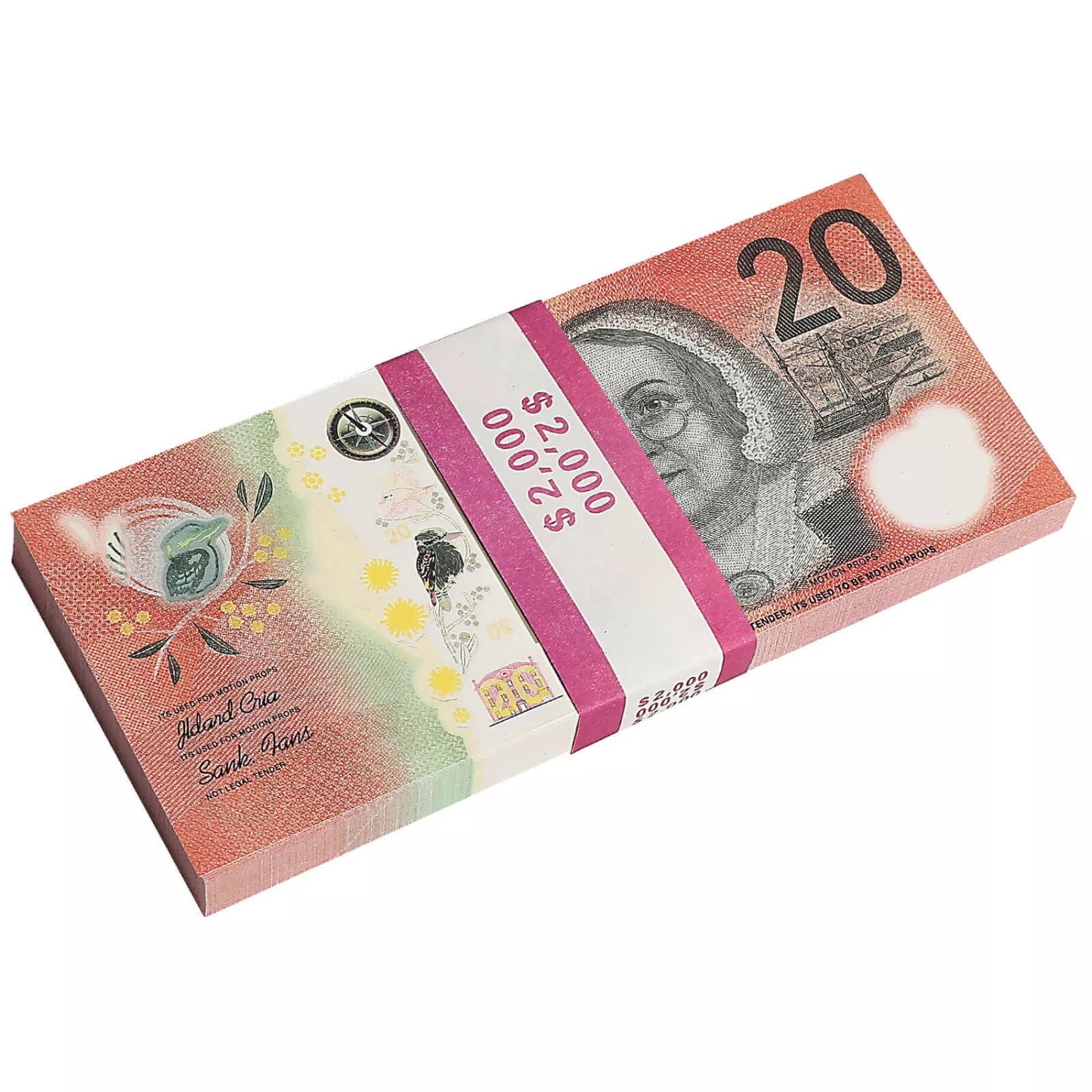 Australian Prop Money Billets de 20 $ AUD 2 000 $ Impression complète 1 pile (100 billets)