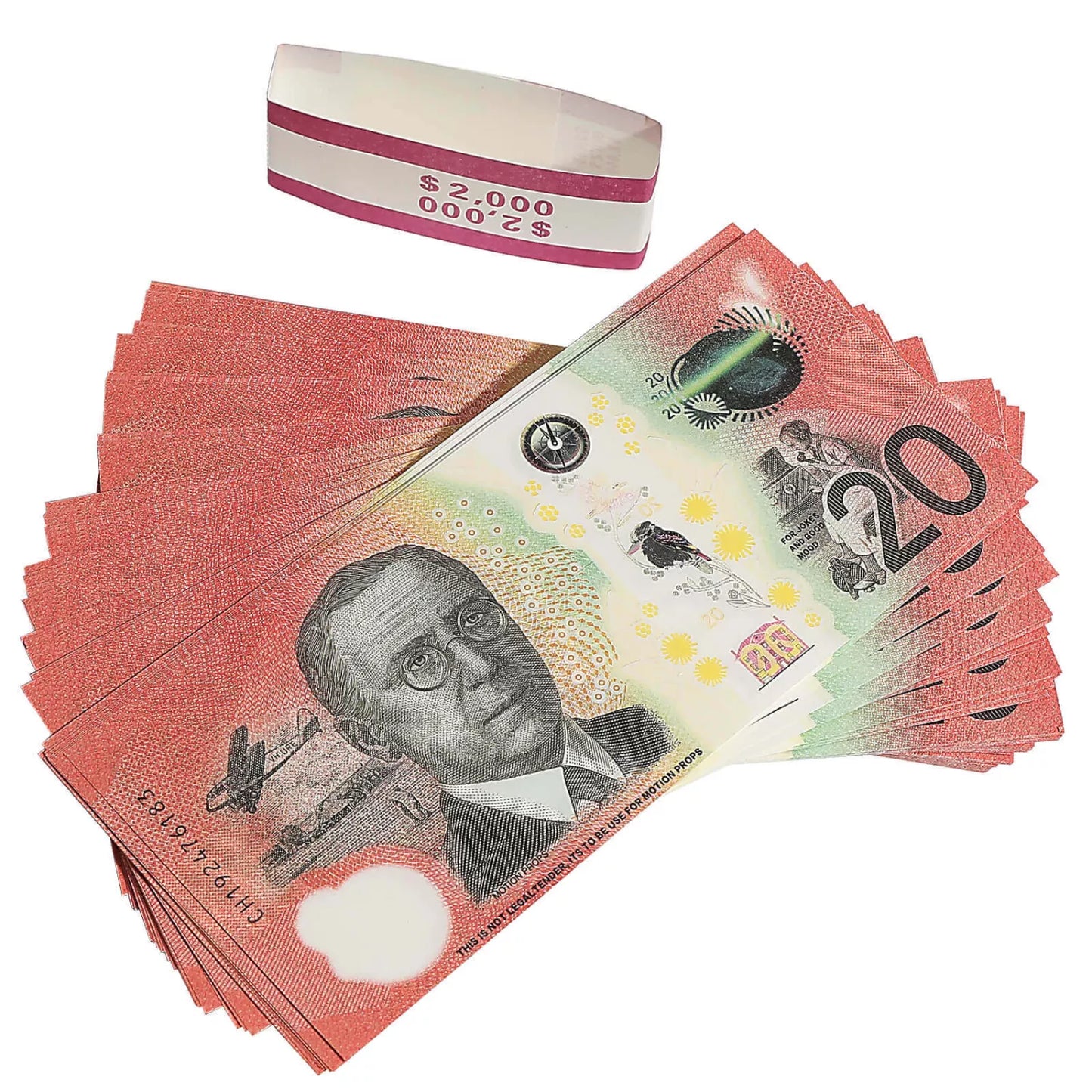 Australian Prop Money Billets de 20 $ AUD 2 000 $ Impression complète 1 pile (100 billets)