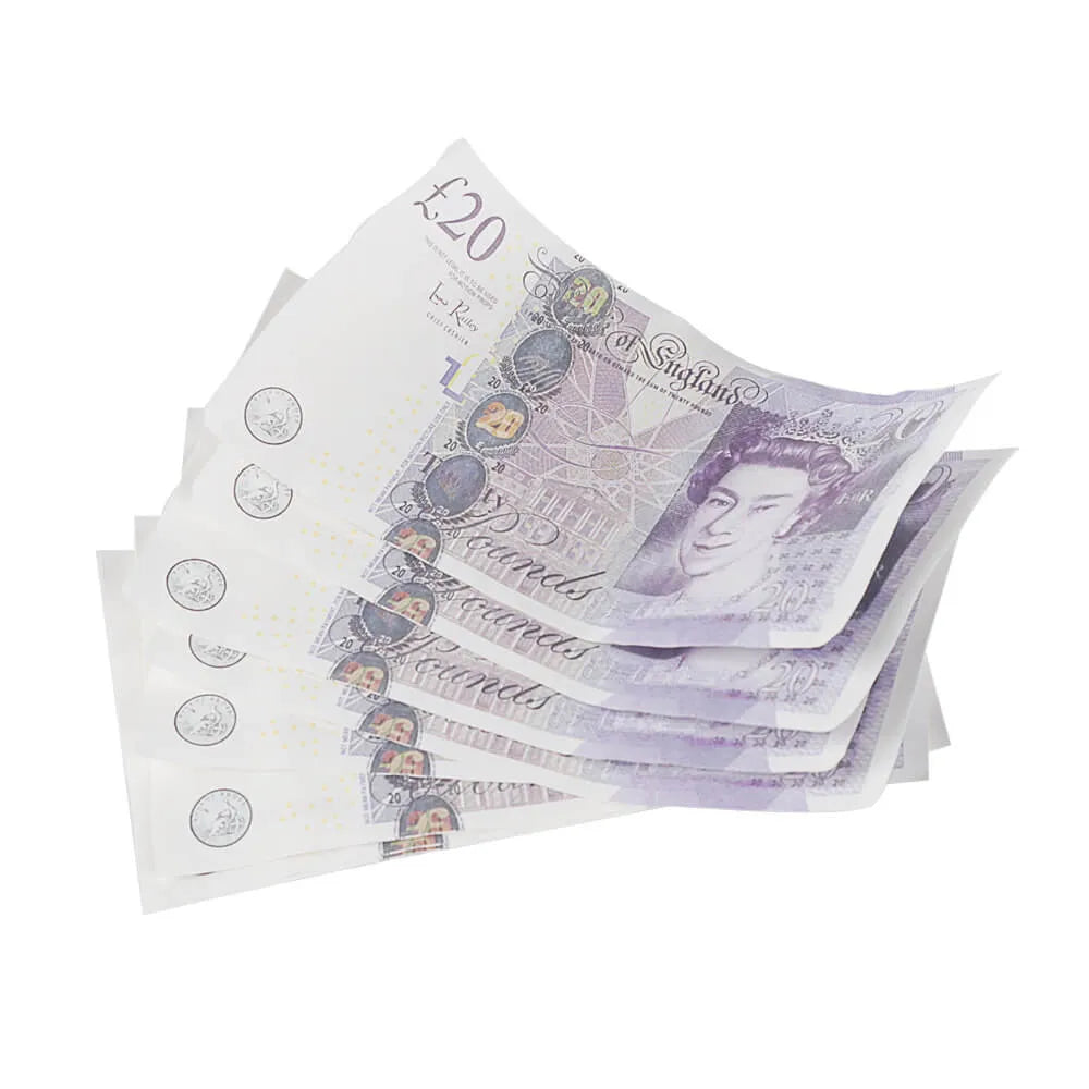 Style vieilli UK Prop Money GBP £ 20 Pound Notes £ 2 000 Impression complète