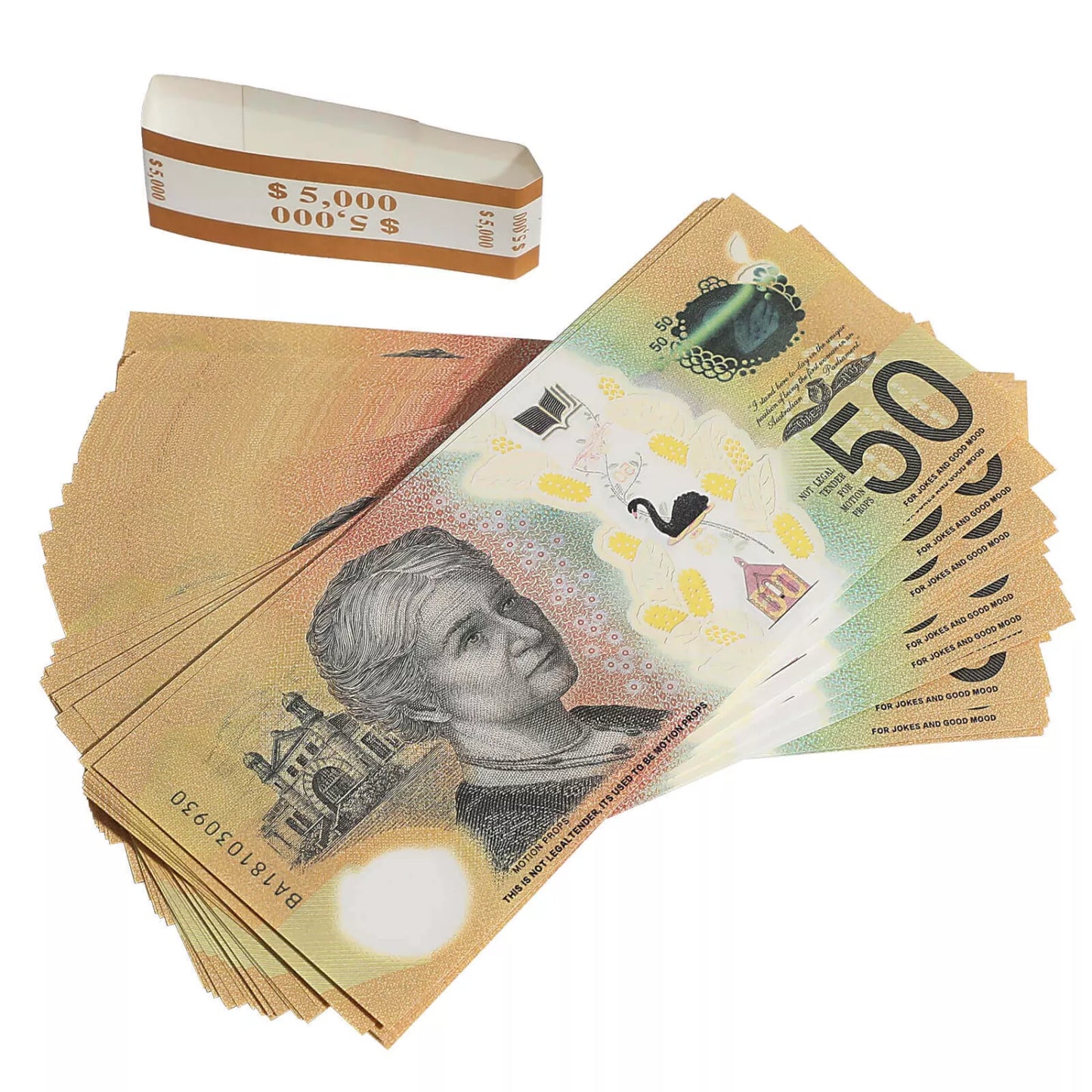 Australian Prop Money AUD $50 Bills $5,000 Full Print 1 Stack (100 Bills)