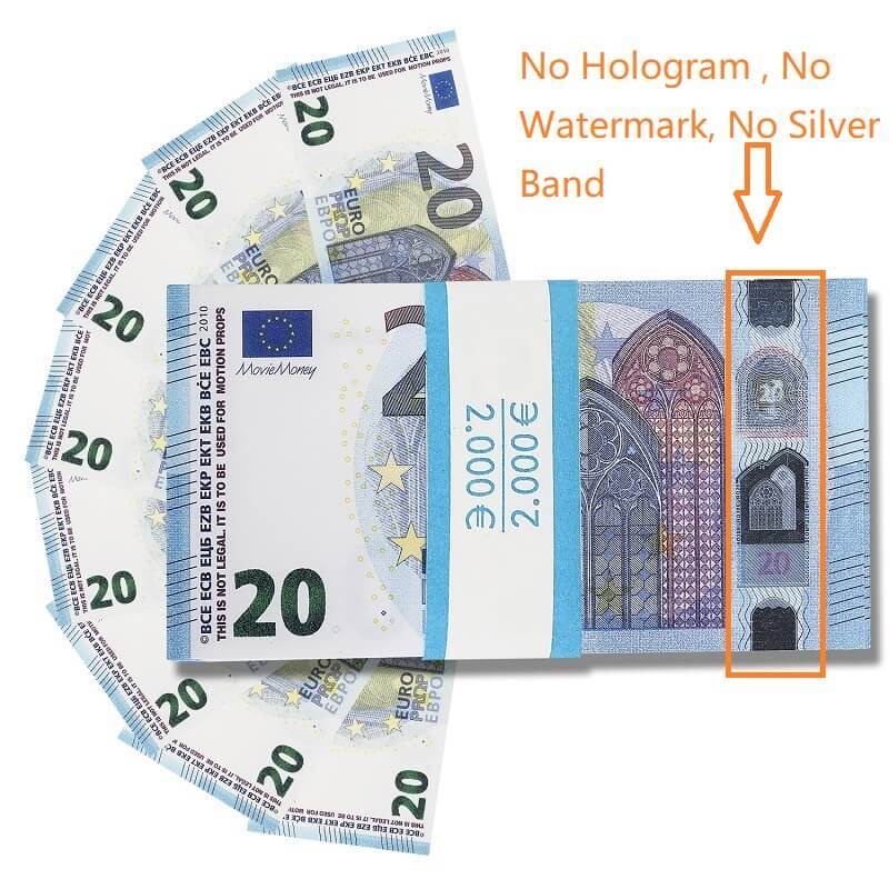 Euro Prop Money Billets de 20 € 2 000 € Impression complète