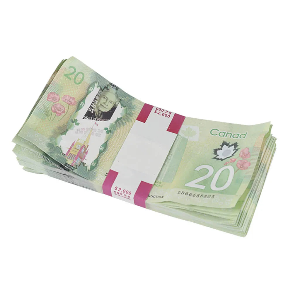 Argent accessoire canadien de style vieilli, billets de 20 $, 2 000 $, impression complète, 1 pile (100 pièces)